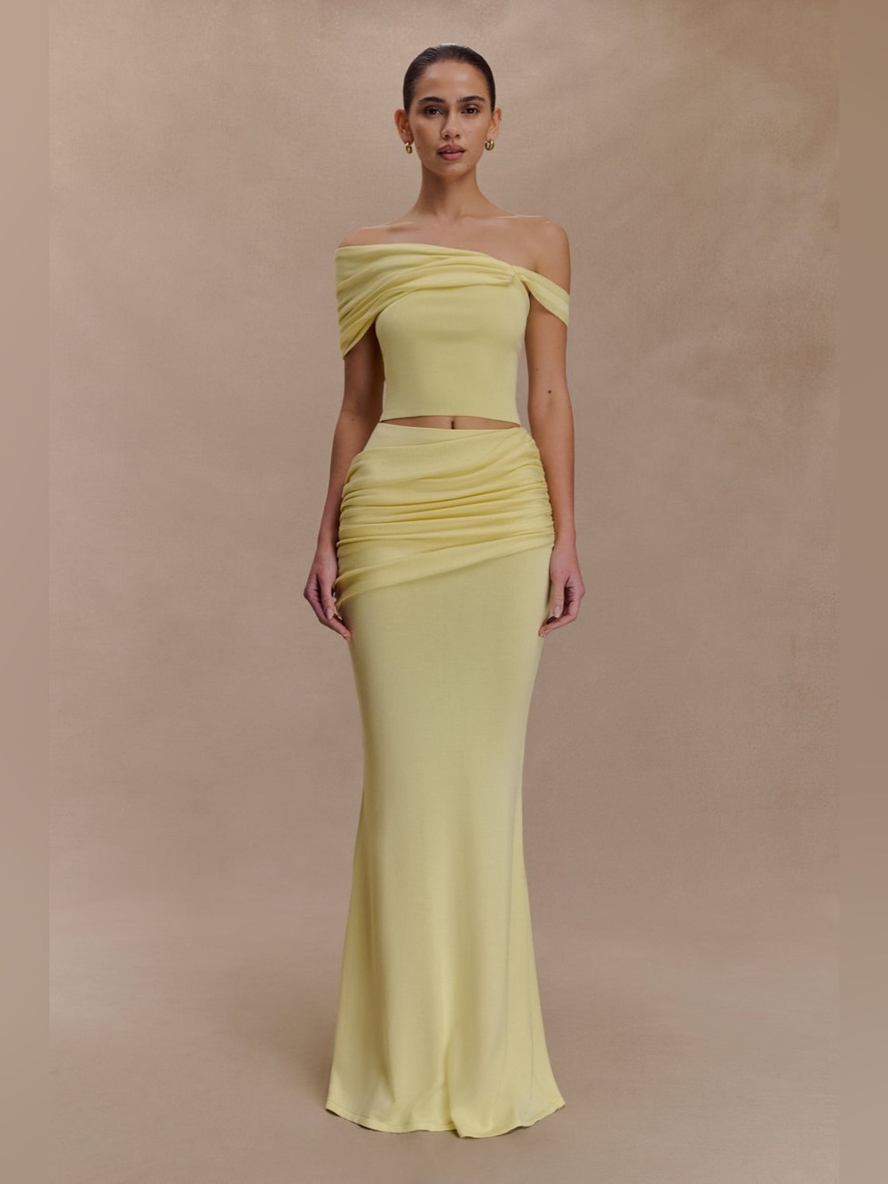 MESHKI Irene Gathered Knit Two-Piece Maxi Skirt & Top Set – Lemon Yellow